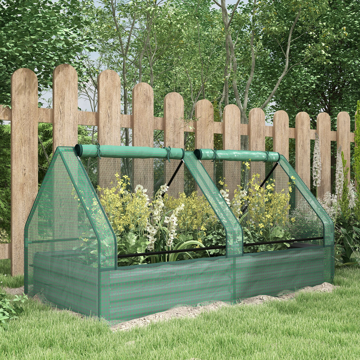 Jardinera Con Invernadero Outsunny Acero Galvanizado, Pe Verde Y Gris 185x95x92 Cm_1