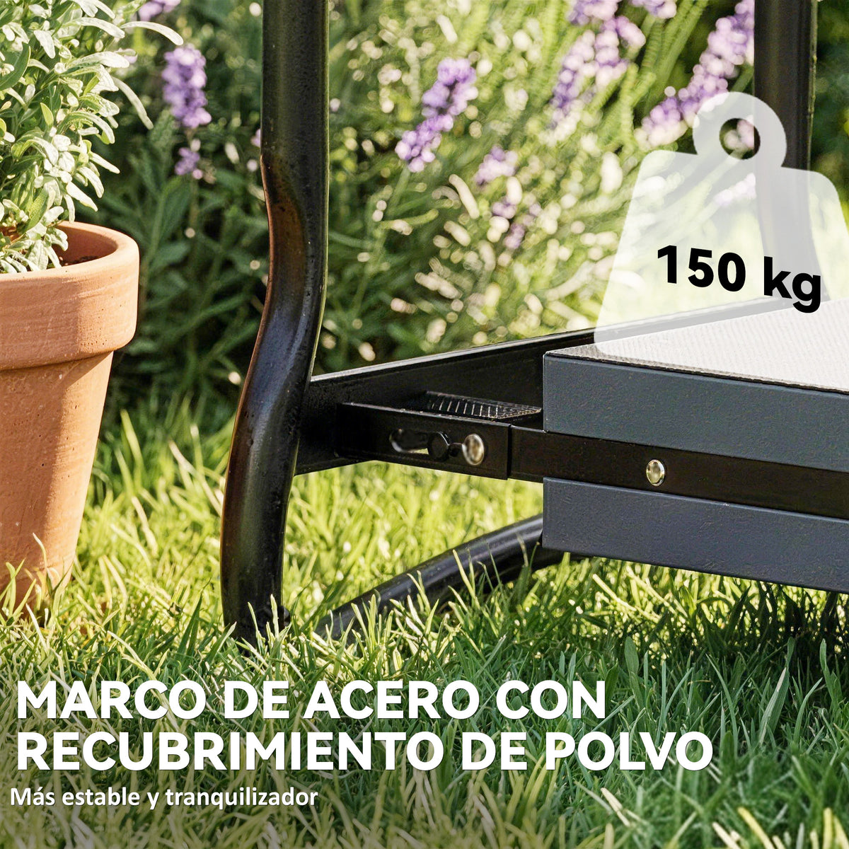 Taburete De Jardín Outsunny Acero, Eva Negro 60x27x49 Cm_5