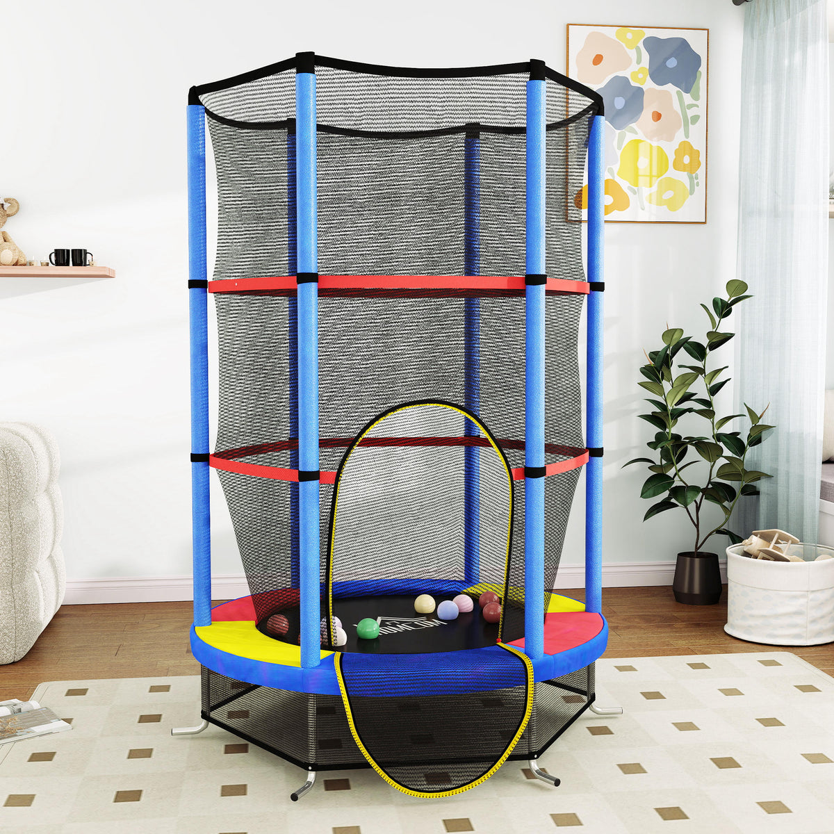 Cama Elástica Infantil Homcom Acero Multicolor 140x140x190 Cm_1
