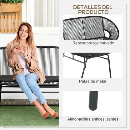 Silla De Ratán Outsunny Acero, Pe Negro 132x72x83 Cm_5