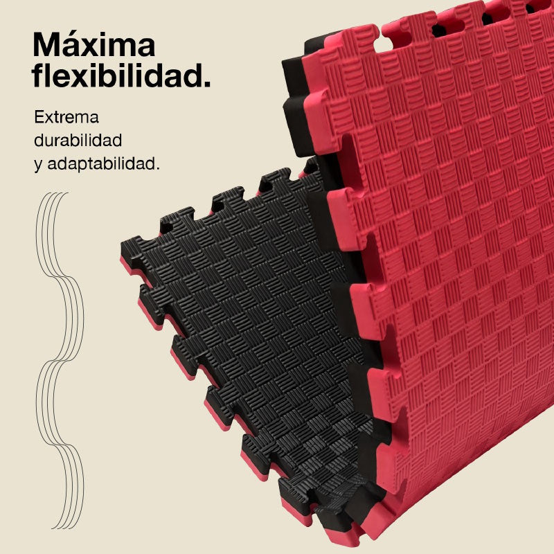 Tatami Puzzle 4cm 100x100cm, Pack 4 Unidades – Superficie 5 Líneas Negro/rojo Jowy_5