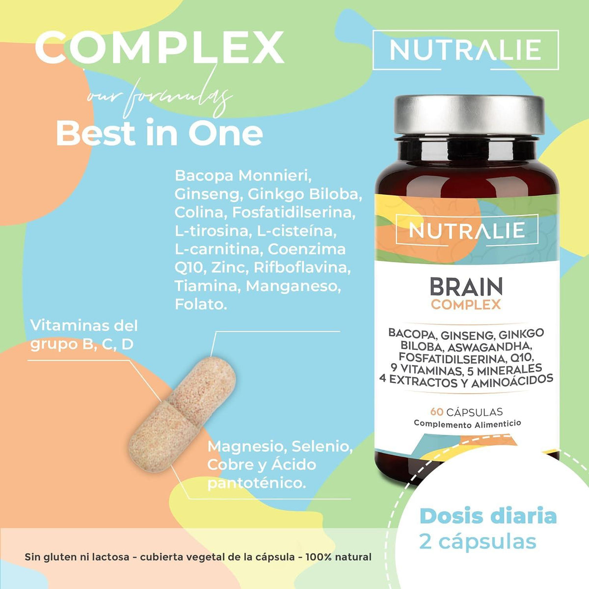 Nutralie Brain Complex Nootrópico con Agilidad Mental 60 Cápsulas