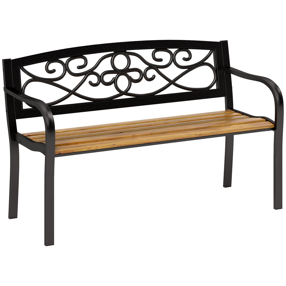 Banco De Jardín Outsunny Acero, Madera De Pino Negro 127x56x80 Cm_0