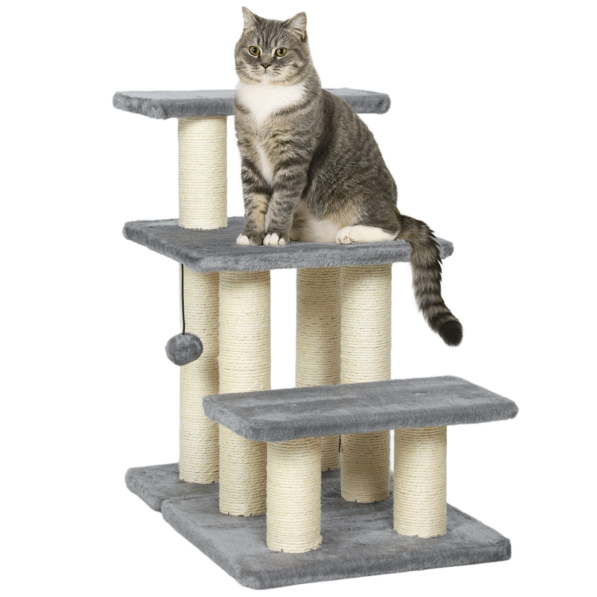 Pawhut Escalera Para Gatos De 3 Peldaños 52x34,5x54 Cm Gris_0