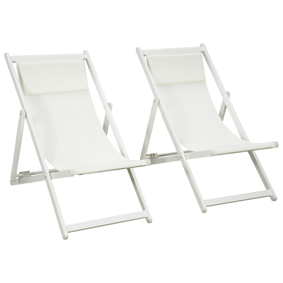2 Tumbonas Plegables Outsunny Aluminio, Texteline Blanco 58x96,5x91,5 Cm_0