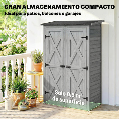 Armario De Jardín Outsunny Madera De Abeto Gris 115x53x156 Cm_3