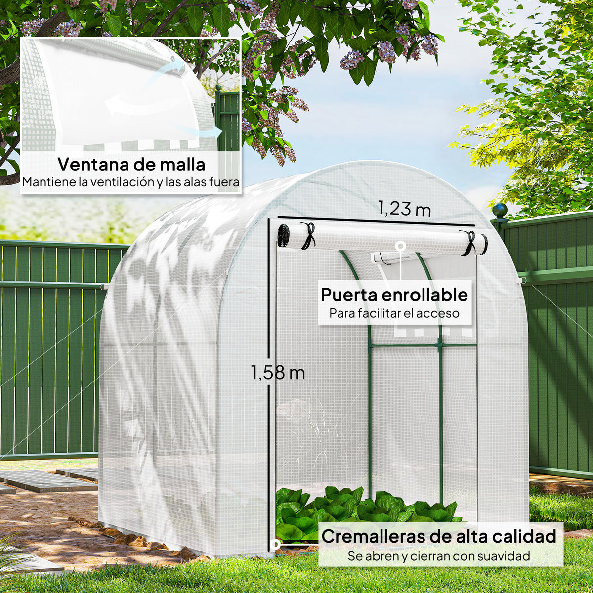 Invernadero De Jardín Outsunny Pe, Acero Blanco 180x180x200 Cm_5