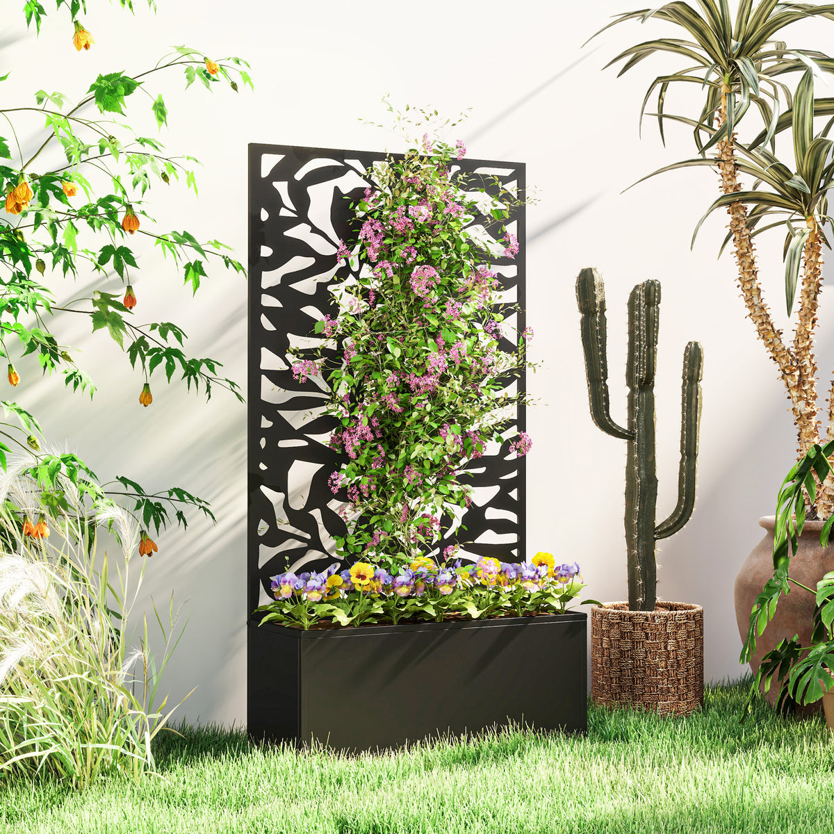 Jardinera Exterior Outsunny Metal Negro 61x23x113 Cm_1