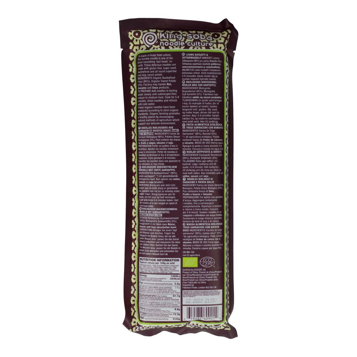 Fideos Noodles de Trigo Sarraceno y Boniato King Soba 250 g