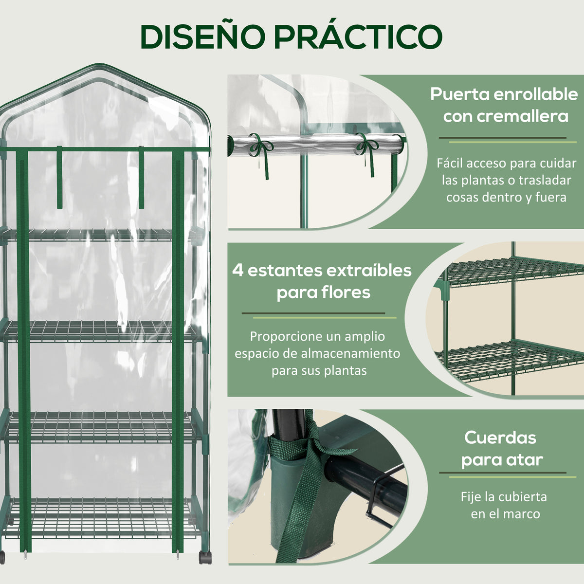 Invernadero De Jardín Outsunny Acero, Pvc Transparente Y Verde 69x50x165 Cm_5
