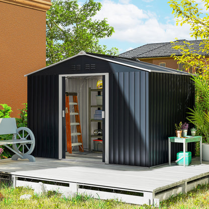 Caseta De Jardín Outsunny Acero Galvanizado Gris Oscuro 277x195x192cm_1