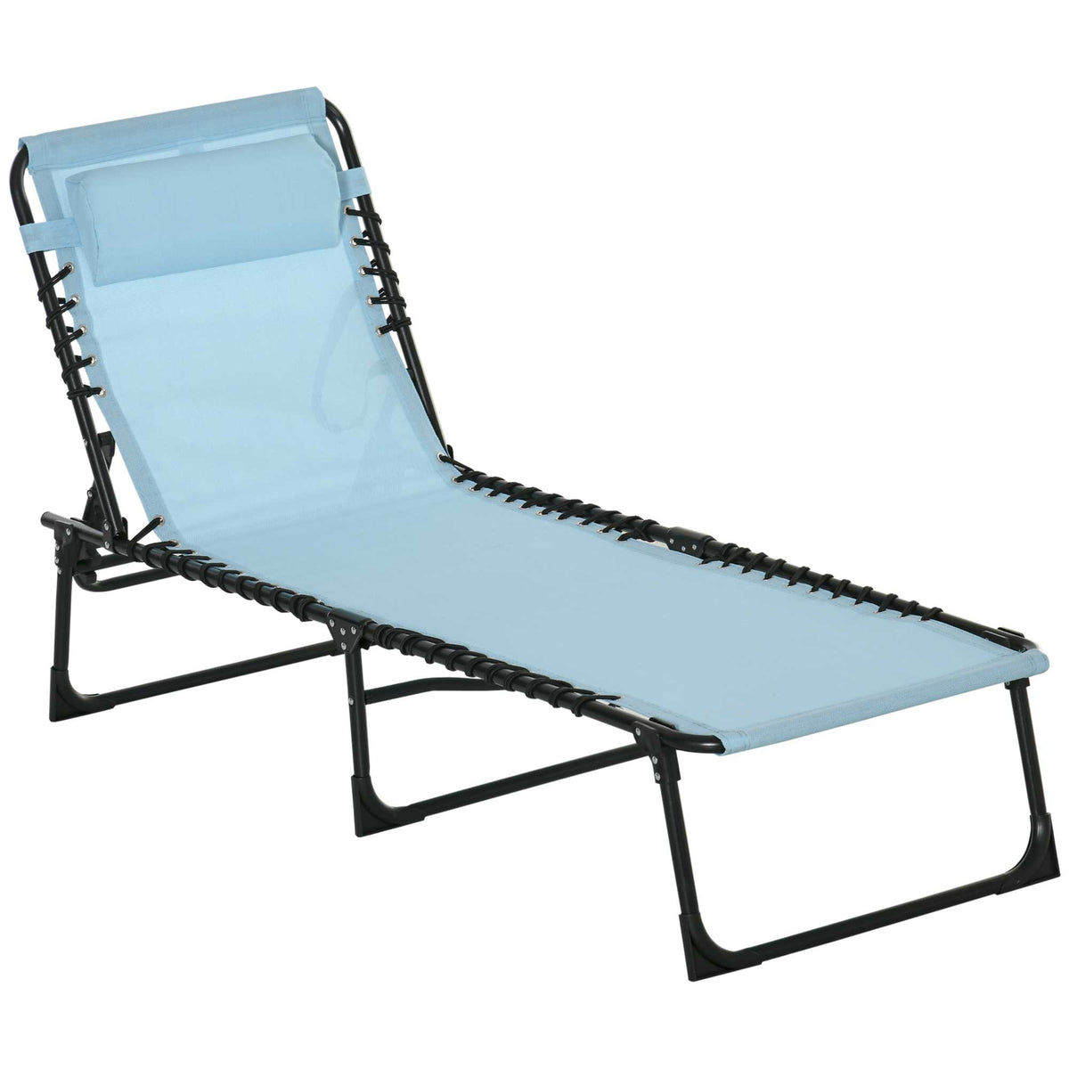 Tumbona Plegable Outsunny Acero, Textilene Azul Claro 189x58x30 Cm_0