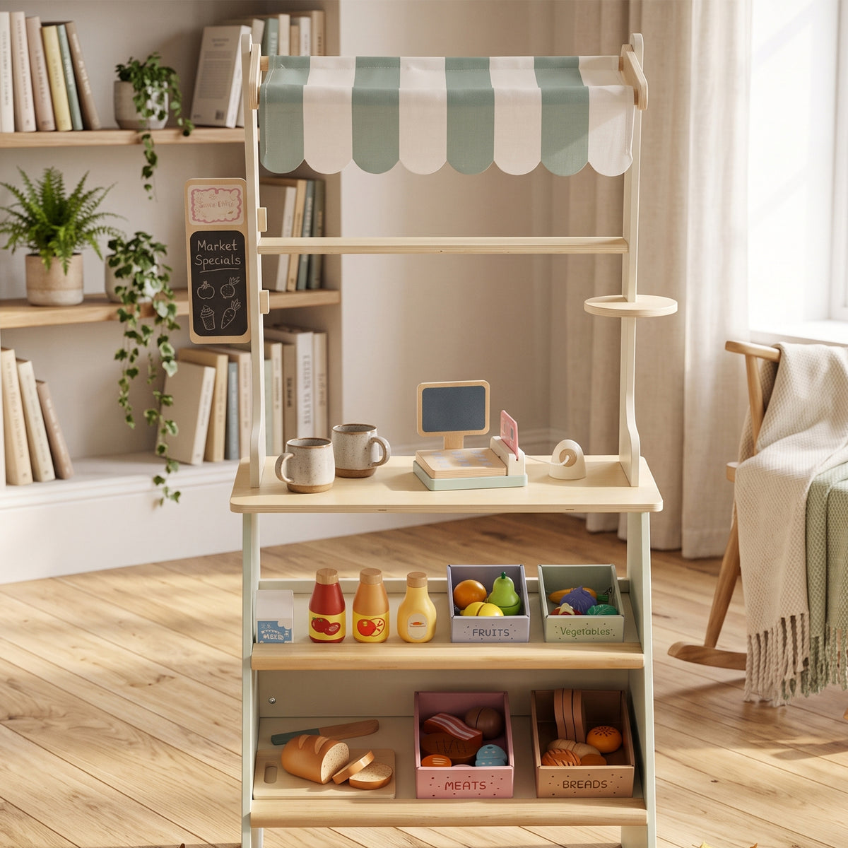 Supermercado De Juguete Aiyaplay Mdf, Madera Verde 52x30x92.5 Cm_4