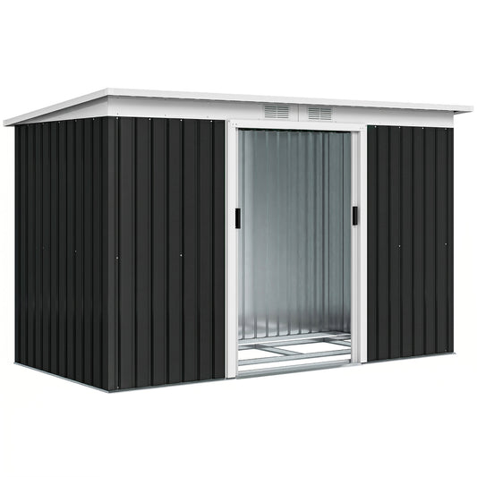 Cobertizo De Jardín Base 3,1 M² Outsunny 280x130x172 Cm Gris Oscuro_0
