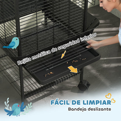 Jaula Para Loros Pawhut Acero Gris Oscuro 62.5x62.5x146 Cm_5