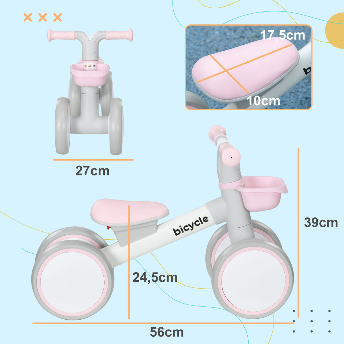 Bicicleta Sin Pedales Aiyaplay Aleación De Aluminio Rosa 56x27x39 Cm_2