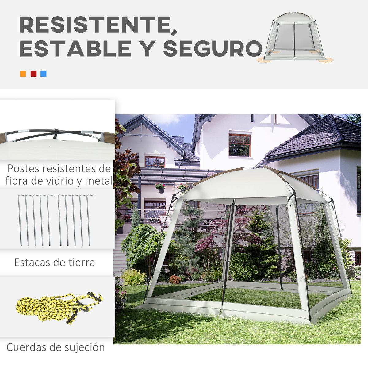 Carpa De Jardín Para 6-8 Personas Outsunny 300x300x240 Cm Blanco_5