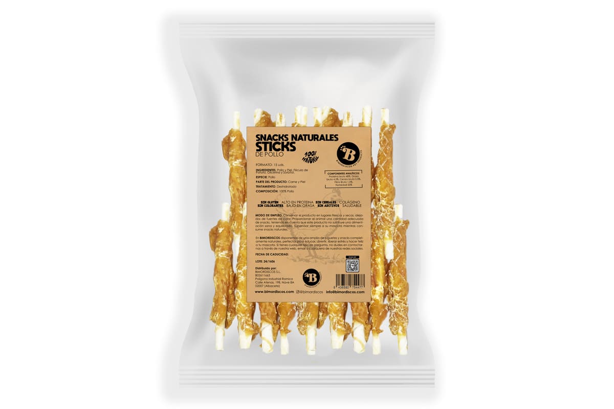 Bimordiscos Palitos De Piel De Ternera Enrollados Con Pollo Deshidratado - 60 Uds. 60 Uds._0