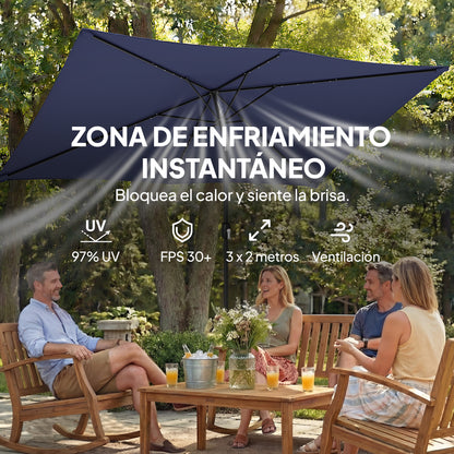 Sombrilla De Jardín Outsunny Poliéster, Metal Azul 289x198x248 Cm_5