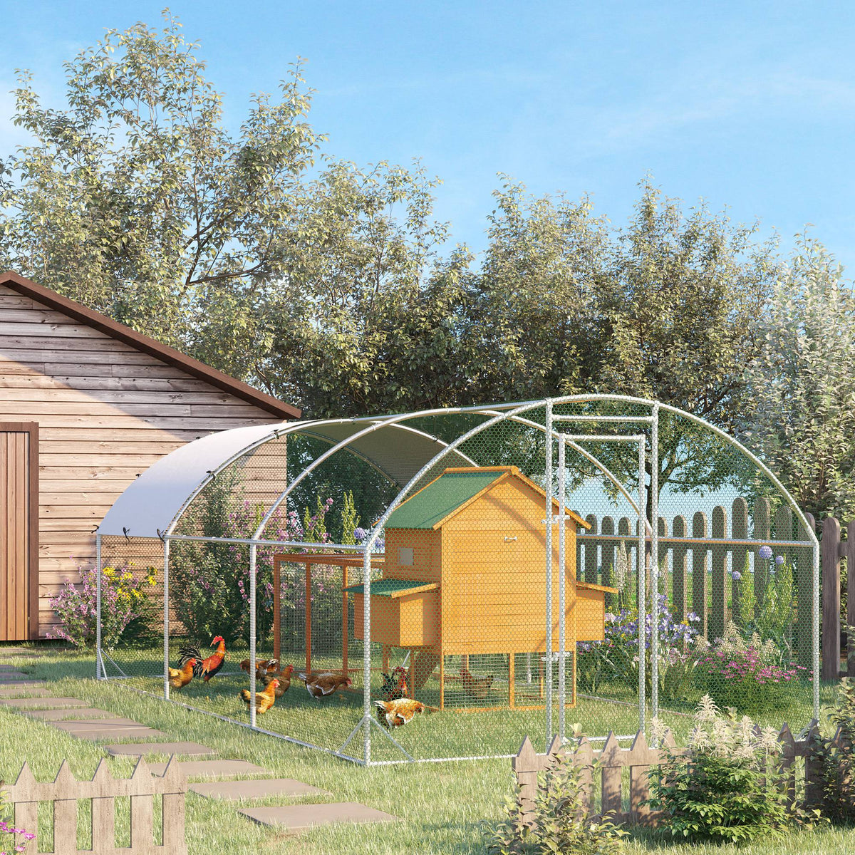 Gallinero Exterior Para 12-18 Gallinas Pawhut 5,7x2,8x1,97m Plata_4