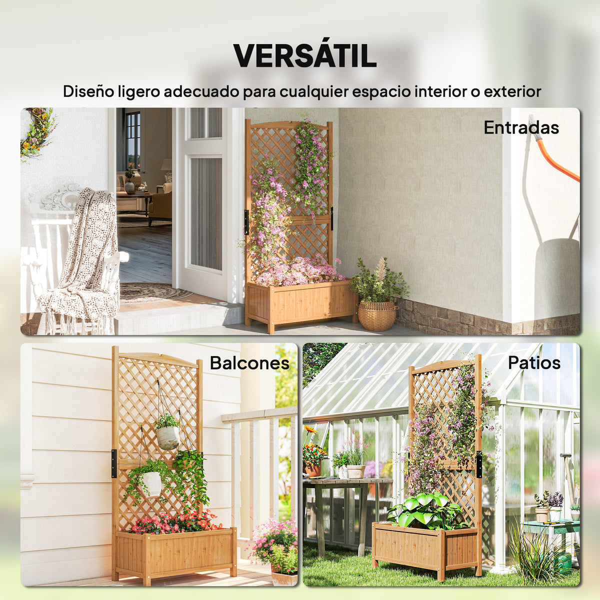 Arriate De Jardín Con Enrejado Para Patio Outsunny 90x45x180cm Natural_5