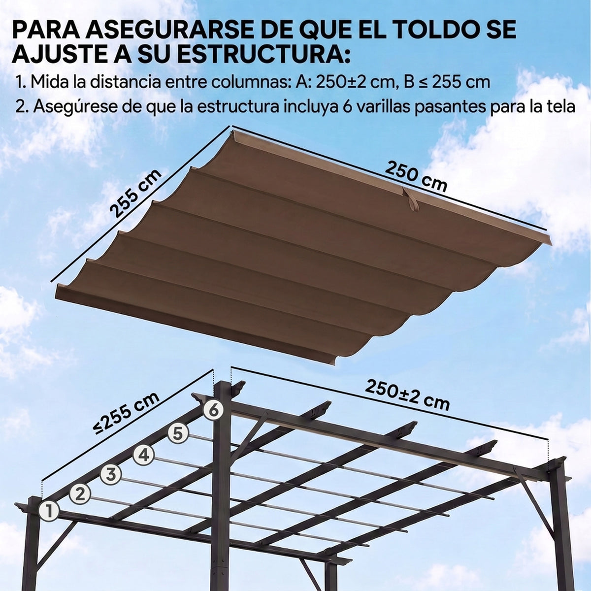 Cubierta Para Pérgola Outsunny Tela Poliéster Café 250x255x6 Cm_3