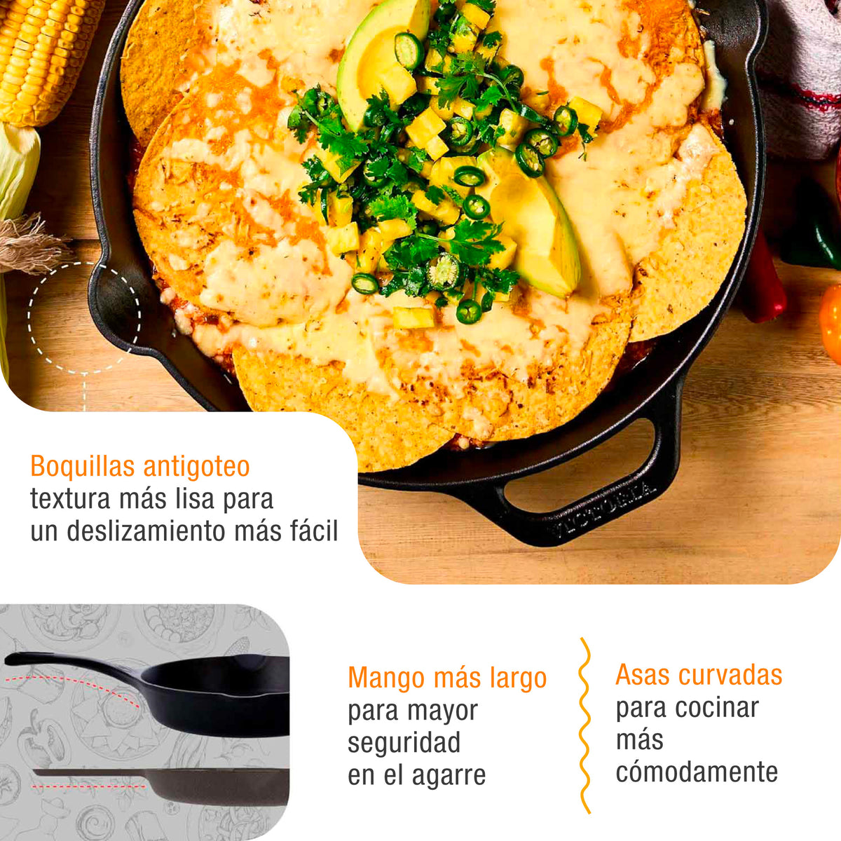 Victoria Sartén Hierro Fundido Curado Diseño Calaca Inducción 30cm Apta Fuego, Horno Cast Iron Skillet, Calaca, Negro_2