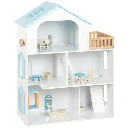Casa De Muñecas Aiyaplay Mdf, Madera De Pino Azul 63.5x29.5x79.5 Cm_0