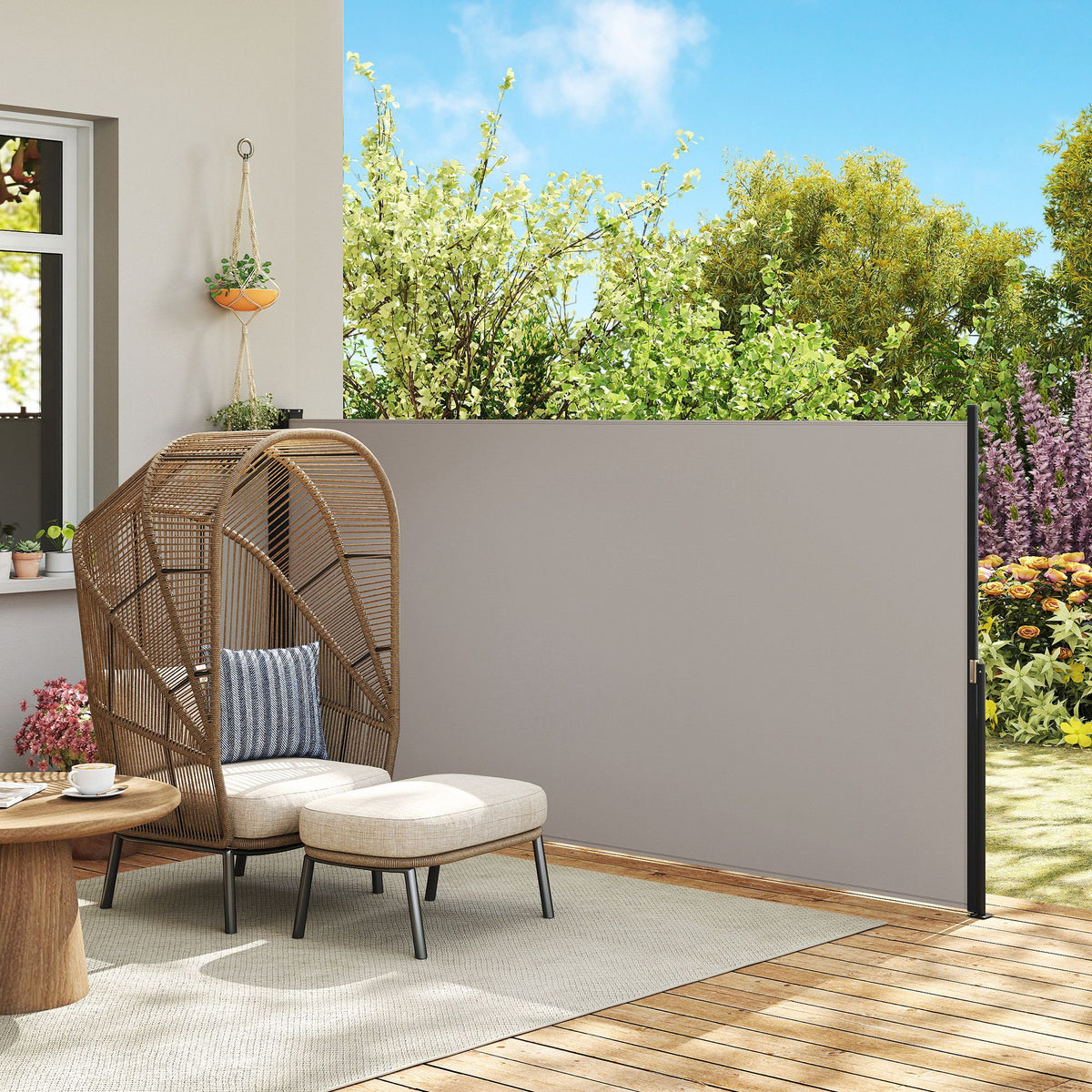 Toldo Lateral Retráctil Outsunny Poliéster, Aluminio Gris Claro 300x3.5x140 Cm_1