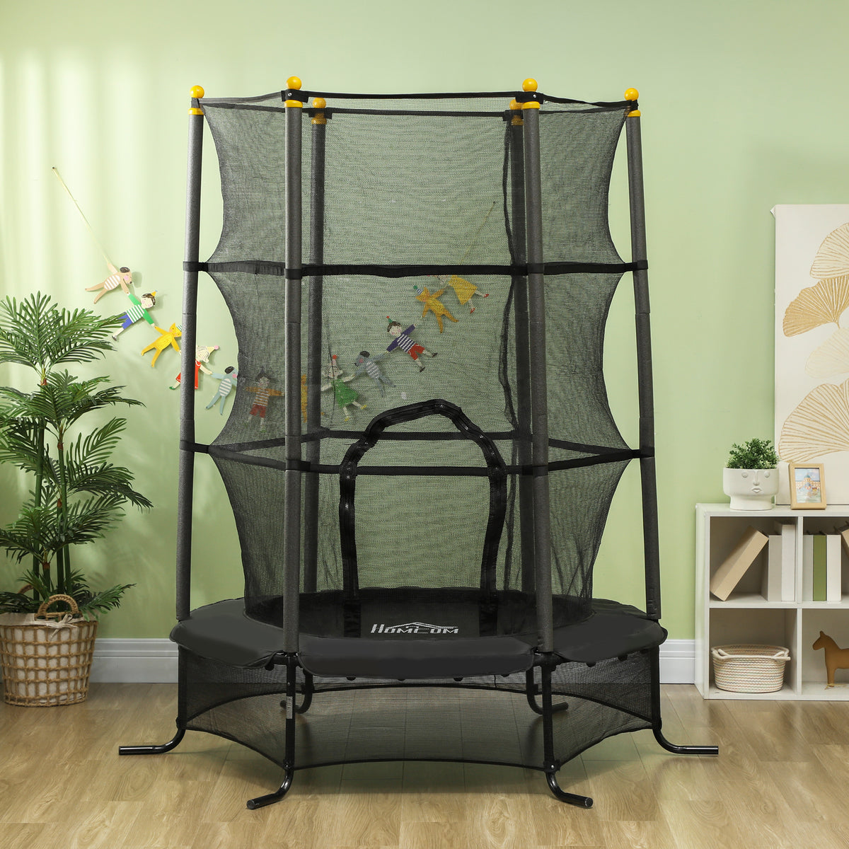 Cama Elástica Infantil Homcom Acero, Pp Negro 163x163x190 Cm_1