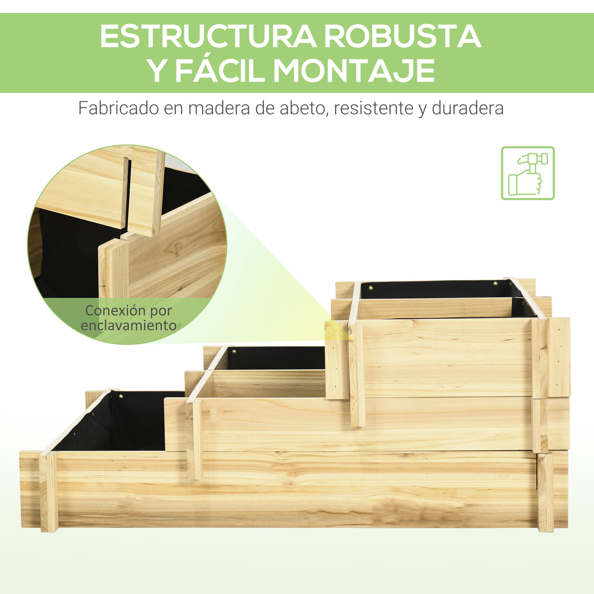 Jardinera Outsunny Madera De Abeto Madera Natural 93x93x35 Cm_5