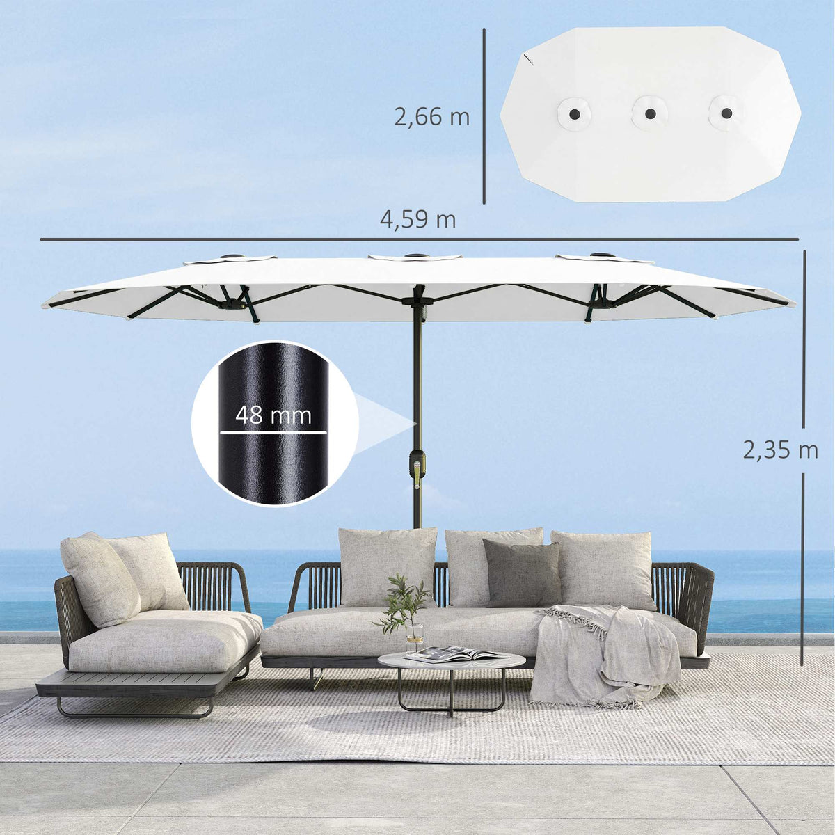 Sombrilla Doble Outsunny Metal, Poliéster Blanco 459x266x235 Cm_2