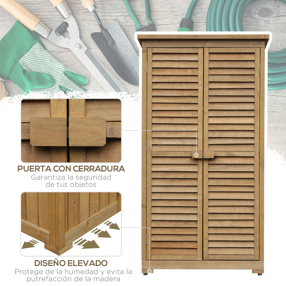 Cobertizo De Madera Outsunny Madera De Abeto Madera Natural 87x46.5x160 Cm_5