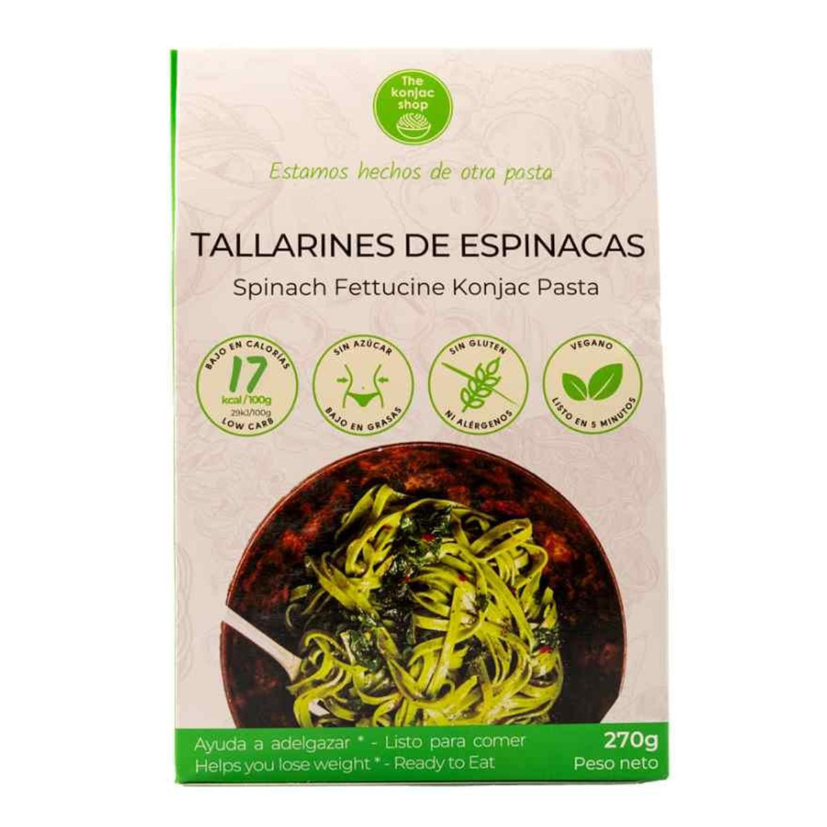 Tallarines konjac espinacas The Konjac Shop 270g