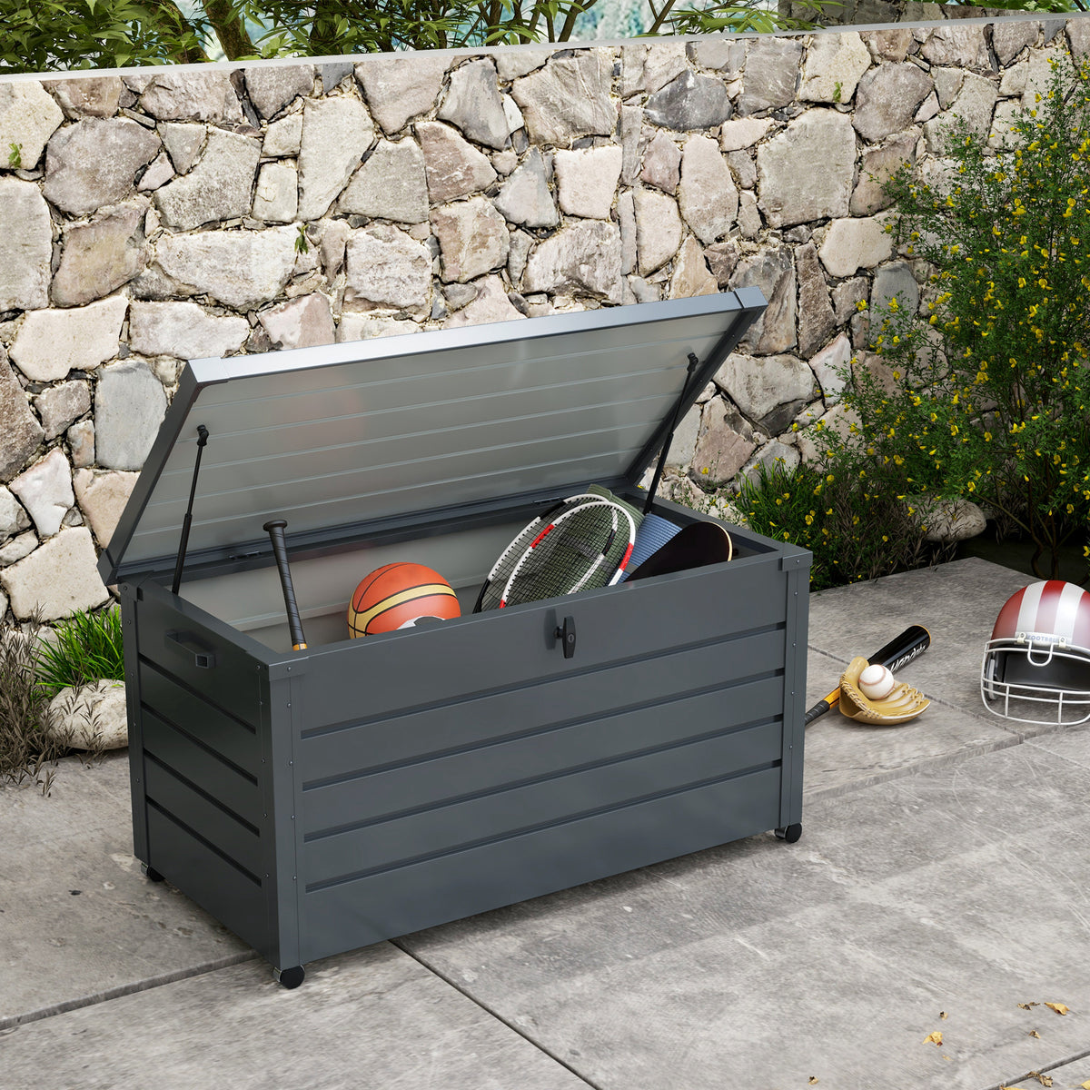 Baúl De Exterior Outsunny Acero Galvanizado Gris Oscuro 120x62x66 Cm_1