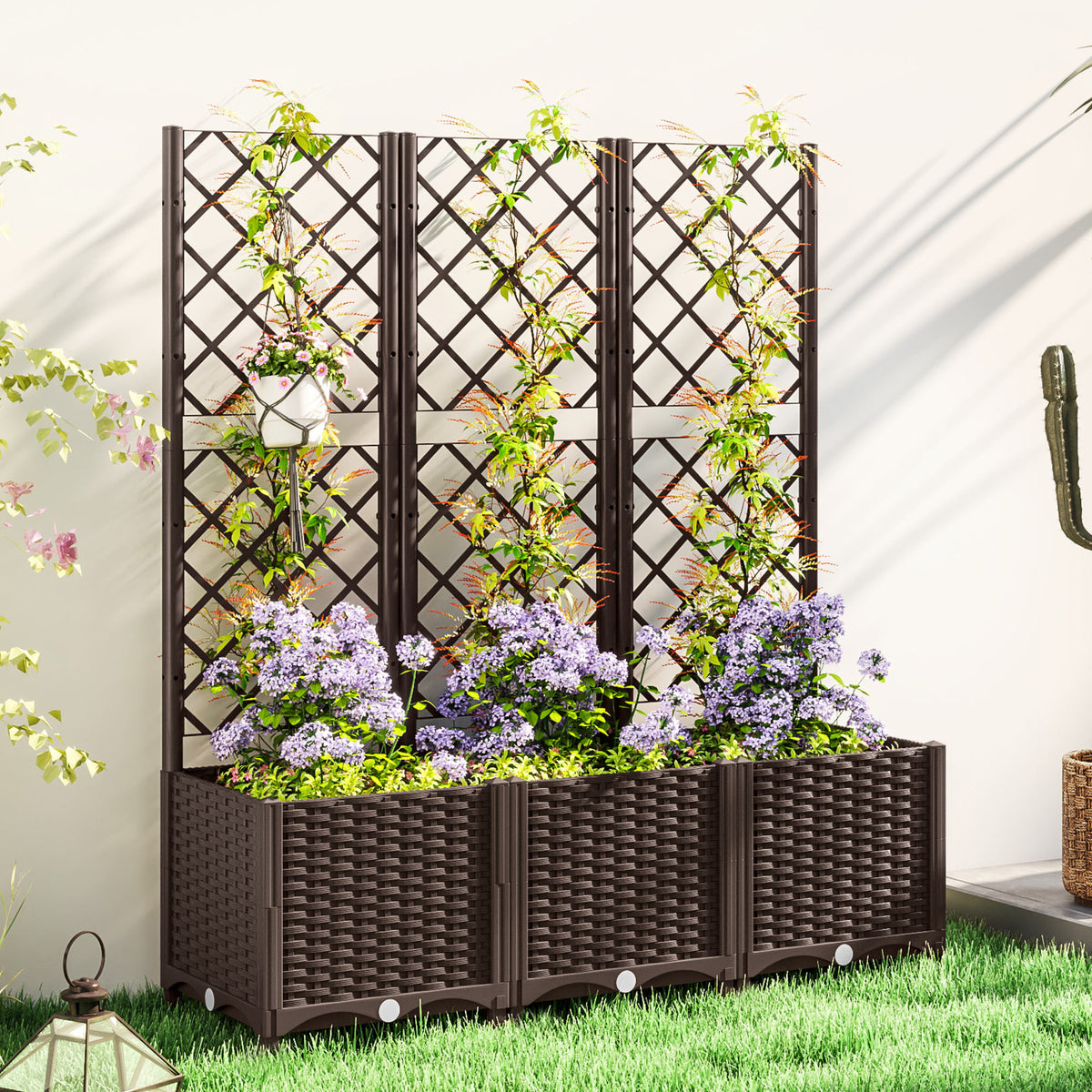 Jardinera Con Enrejado Outsunny Pp Marrón 120x40x135 Cm_1
