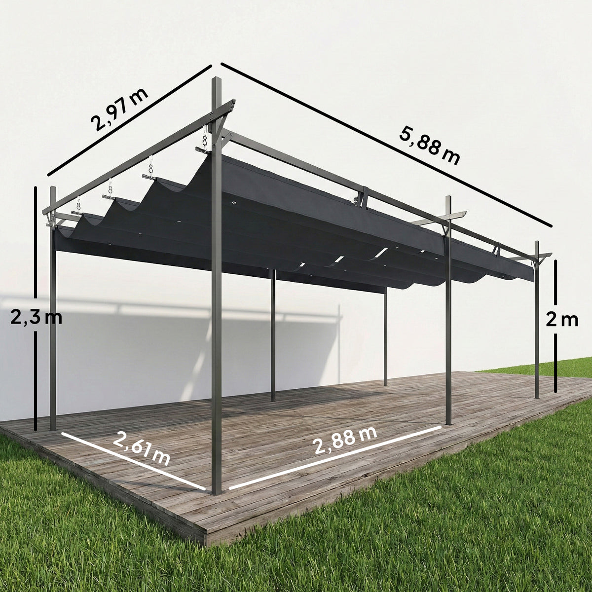 Pérgola De Jardín Outsunny Metal, Poliéster Gris Oscuro 588x297x230 Cm_2