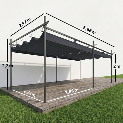 Pérgola De Jardín Outsunny Metal, Poliéster Gris Oscuro 588x297x230 Cm_2