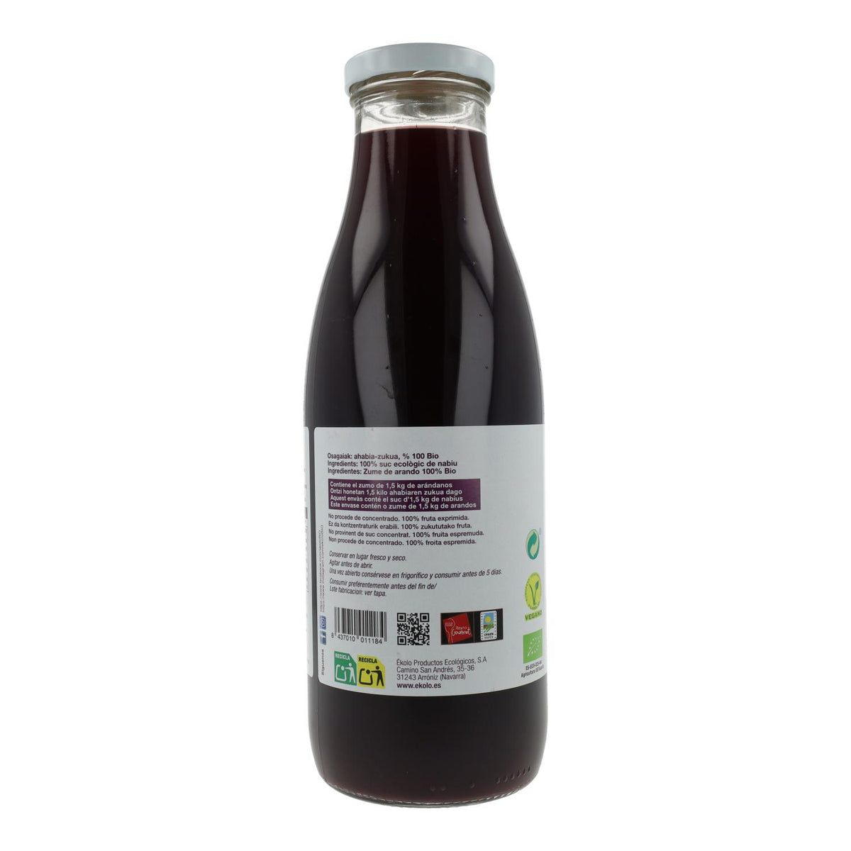 Zumo de Arándano Bio 100% exprimido ékolo 750 ml