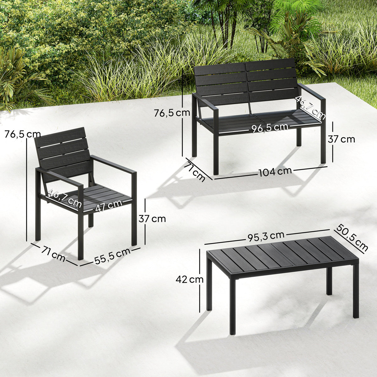 Muebles De Jardín Outsunny Hdpe, Metal Negro 104x71x76.5 Cm_2