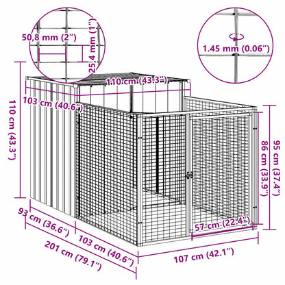 Caseta Para Perro Con Corral Gris Claro 110x201x110 Cm Acero Galvanizado_4