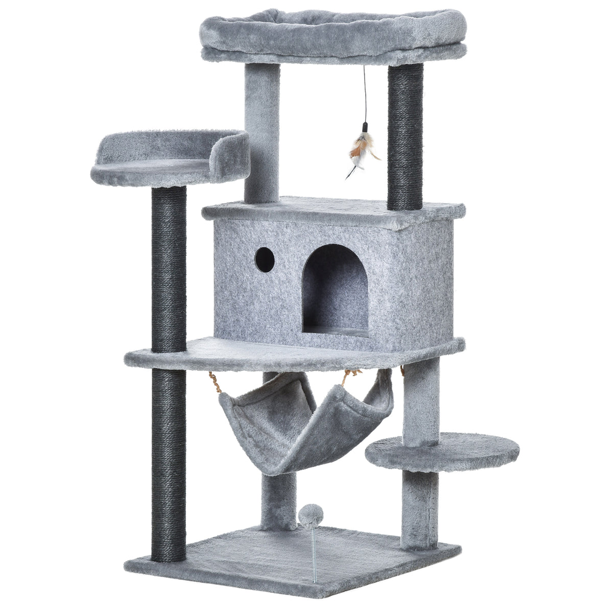 Pawhut Árbol Rascador Gatos 48x48x107cm Con Cueva De Fieltro Desmontable Hamaca_1