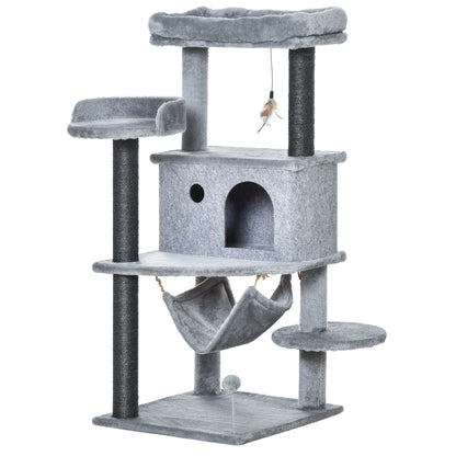 Pawhut Árbol Rascador Gatos 48x48x107cm Con Cueva De Fieltro Desmontable Hamaca_1