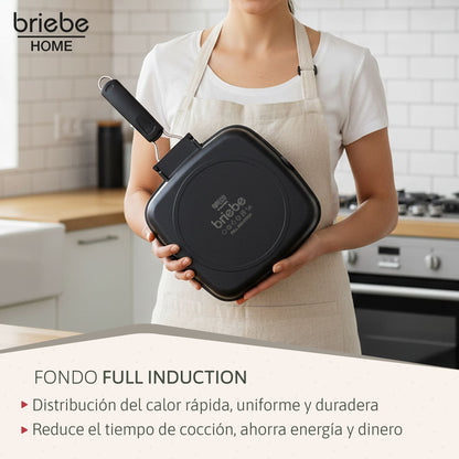 Briebe Grill Asador, Inducción, Antiadherente Titanio 24x24cm Aluminio Fundido Sin Pfoa Mango Plegable, Gp1158, Negro_5
