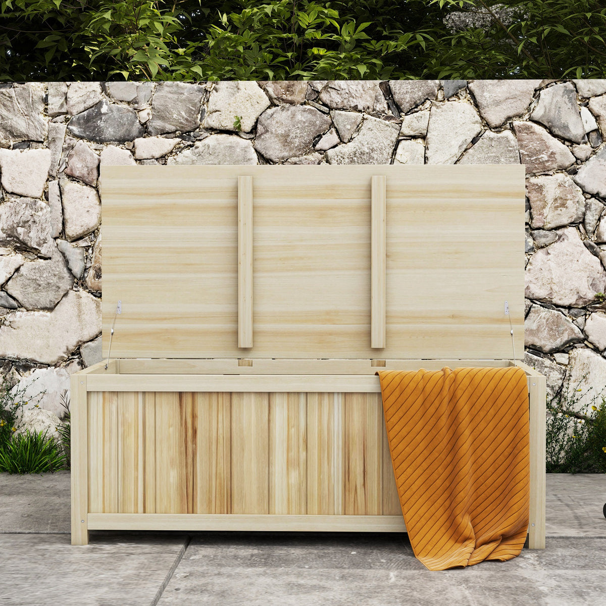 Baúl De Almacenaje Outsunny Madera De Abeto Madera Natural 120x55x45 Cm_3