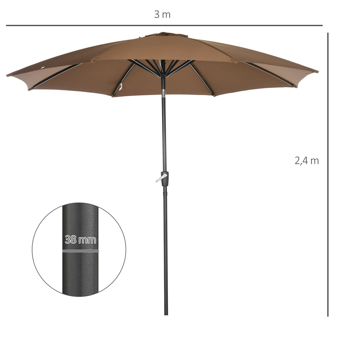 Sombrilla De Jardín Inclinable Con Manivela Outsunny Ø300x240cm Marrón_2