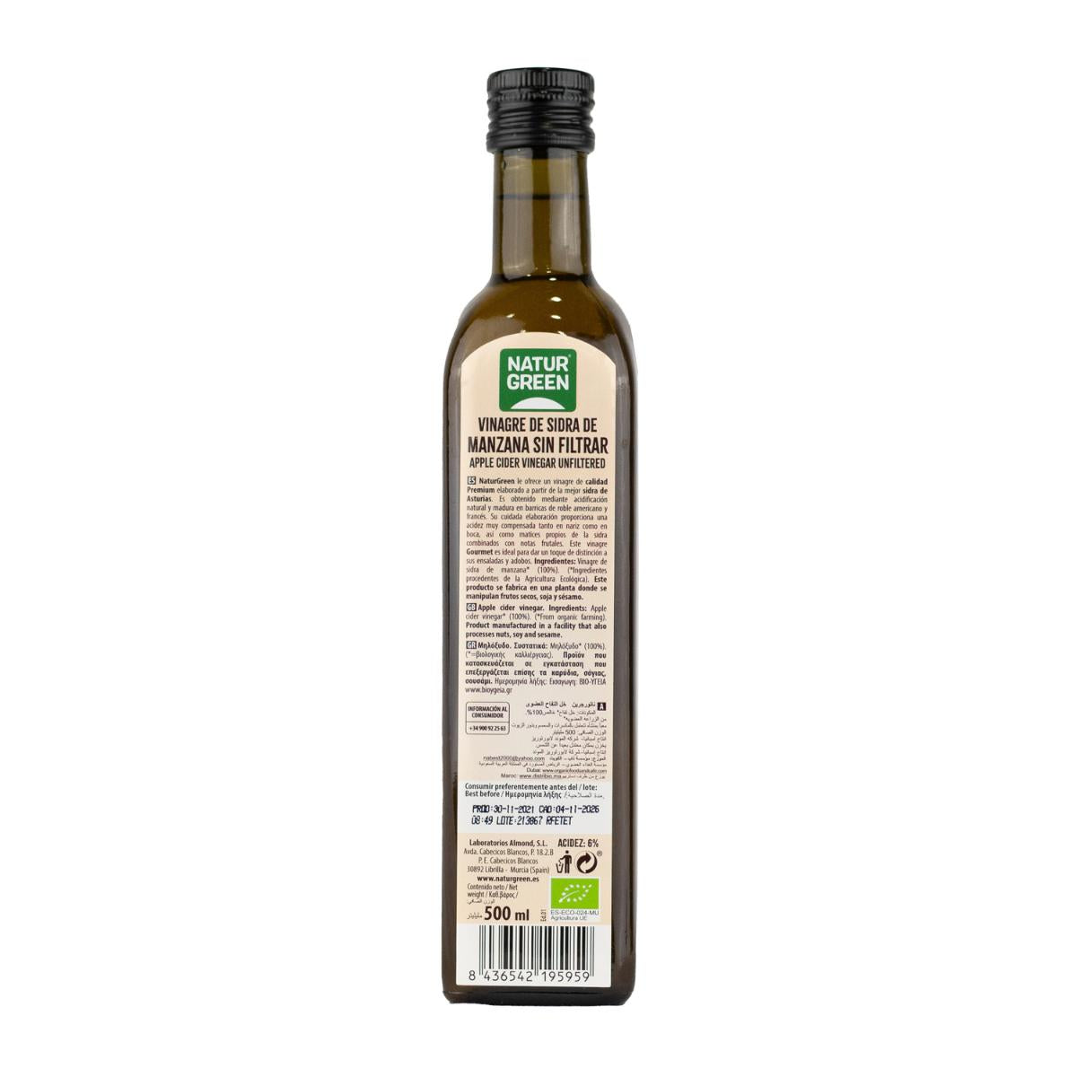 Pack 2 x Vinagre de Sidra de Manzana Bio sin filtrar NaturGreen 500 ml