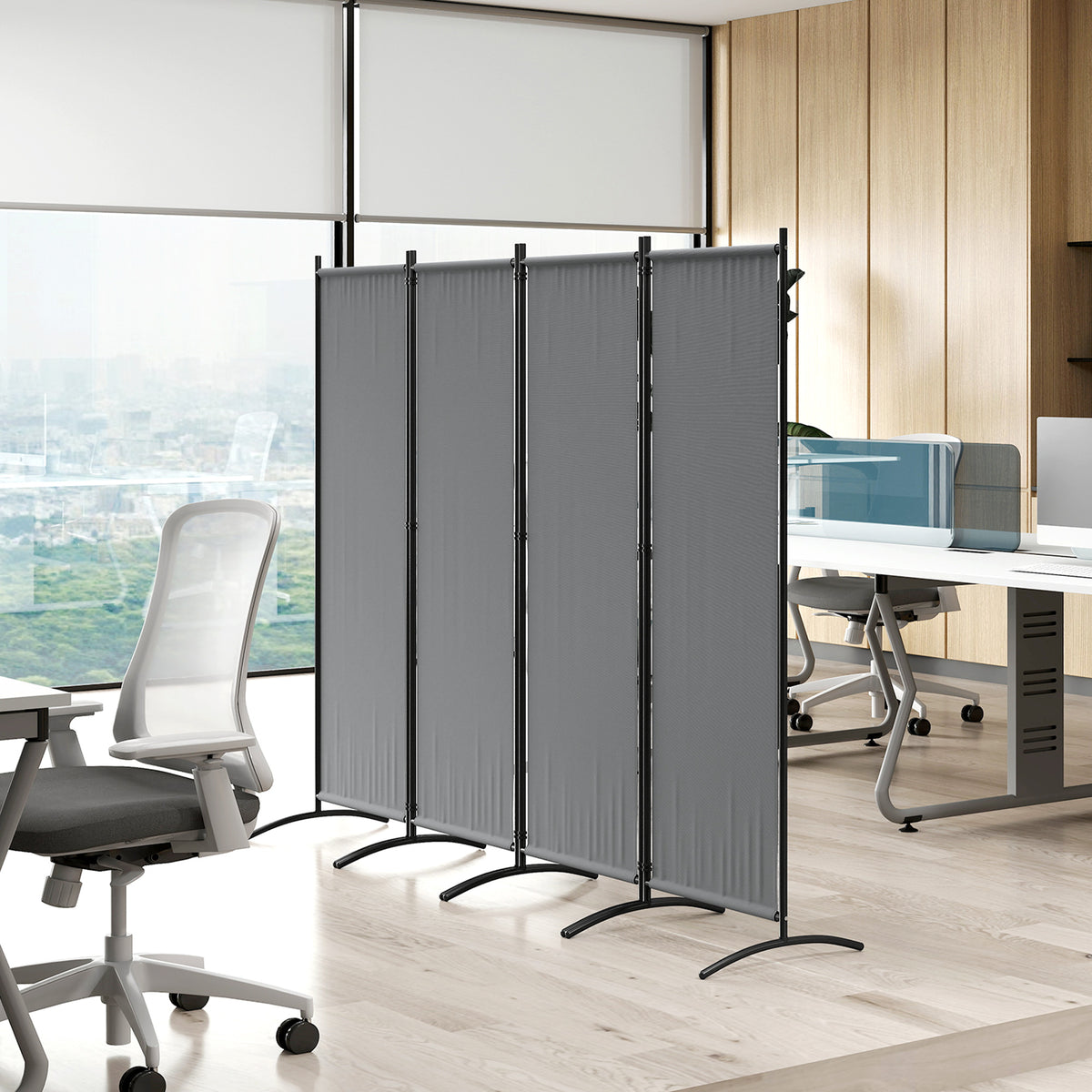 Separador De Ambientes Outsunny Poliéster, Metal Gris 221x50x172 Cm_3