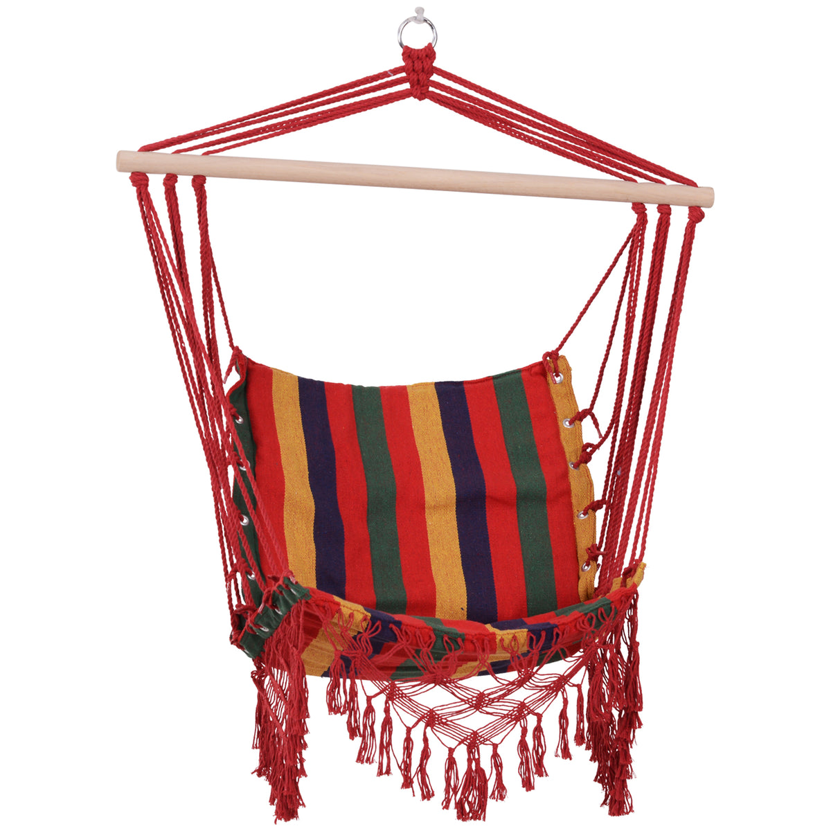 Silla Hamaca Colgante Outsunny Madera, Algodón, Poliéster Rojo, Azul Y Amarillo 100x60x100 Cm_0