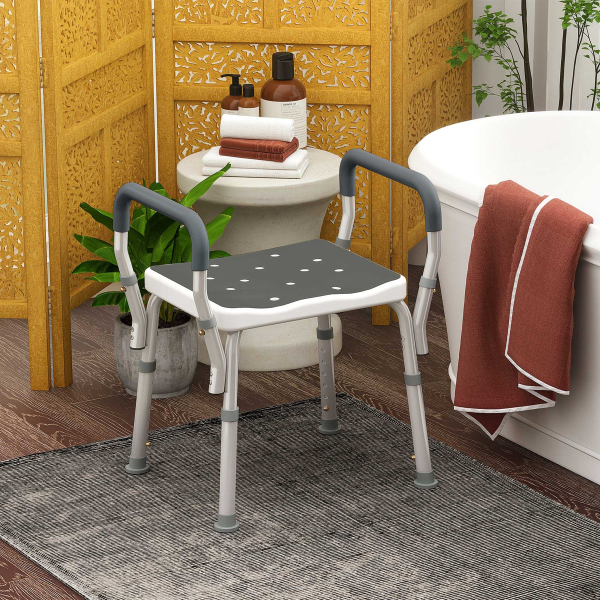 Taburete De Ducha Homcom Aluminio Gris Y Blanco 52x45x69 Cm_1